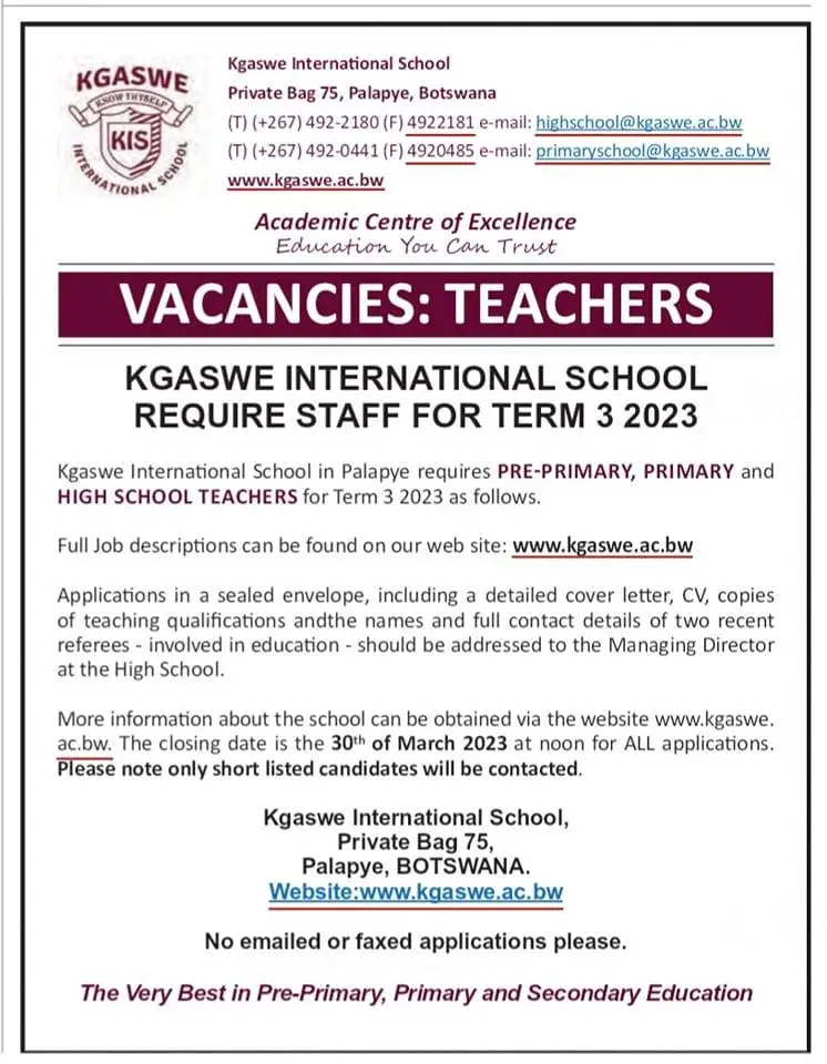 Kgaswe International School - Sky Jobs Botswana